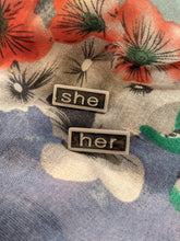 Load image into Gallery viewer, She Her Pronoun Lapel Pins Set
