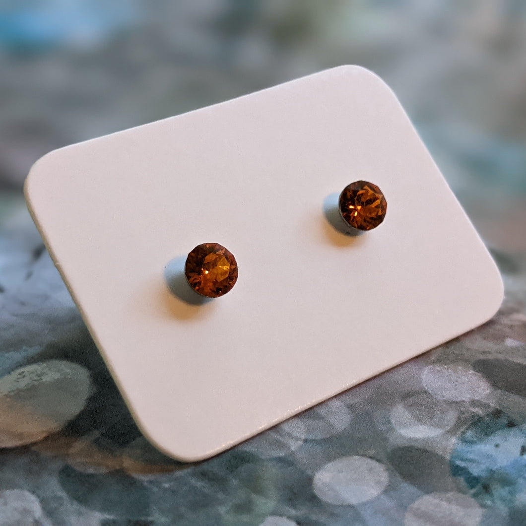 Small Swarovski Stud Earrings - Tangerine