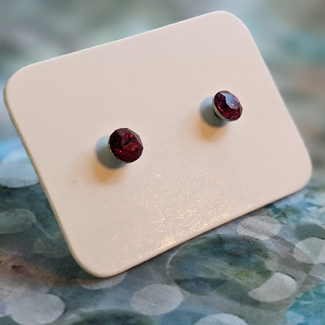 Small Swarovski Stud Earrings - Fuchsia