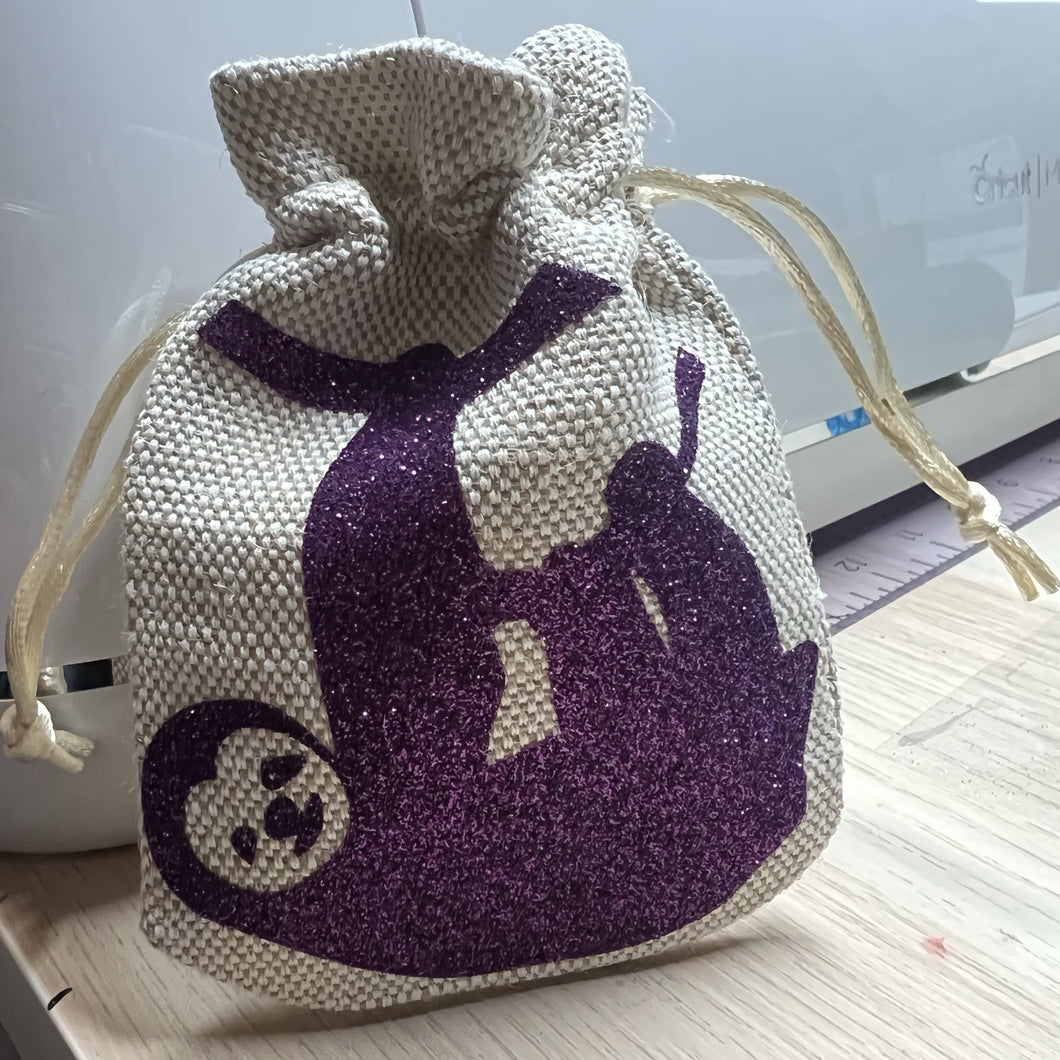 Small Drawstring Sparkle Sloth Bag