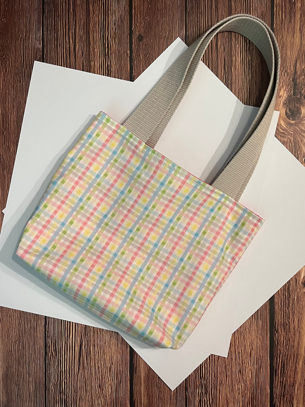 Pastel Gingham Fabric Gift Tote Bag